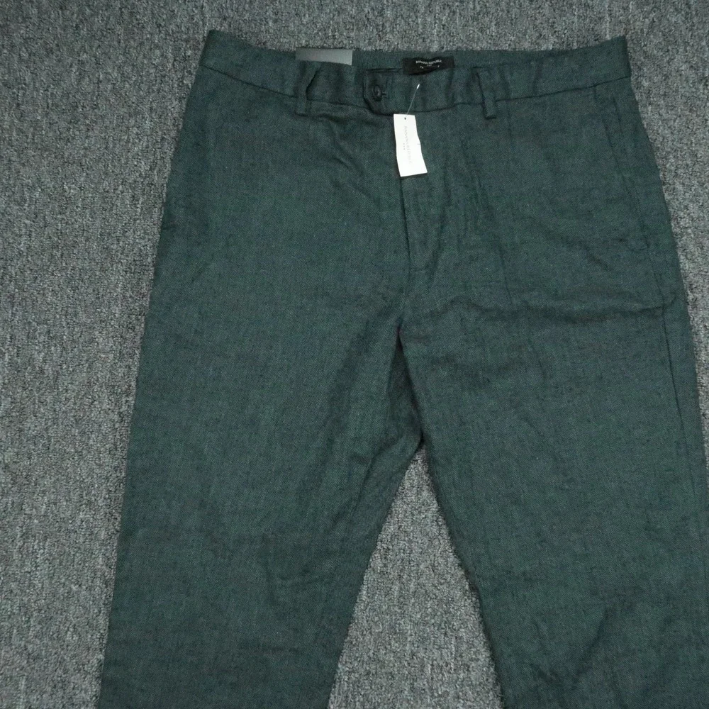 Banana Republic Pants Men 34x30 Green Herringbone Linen Blend Tailored Trouser